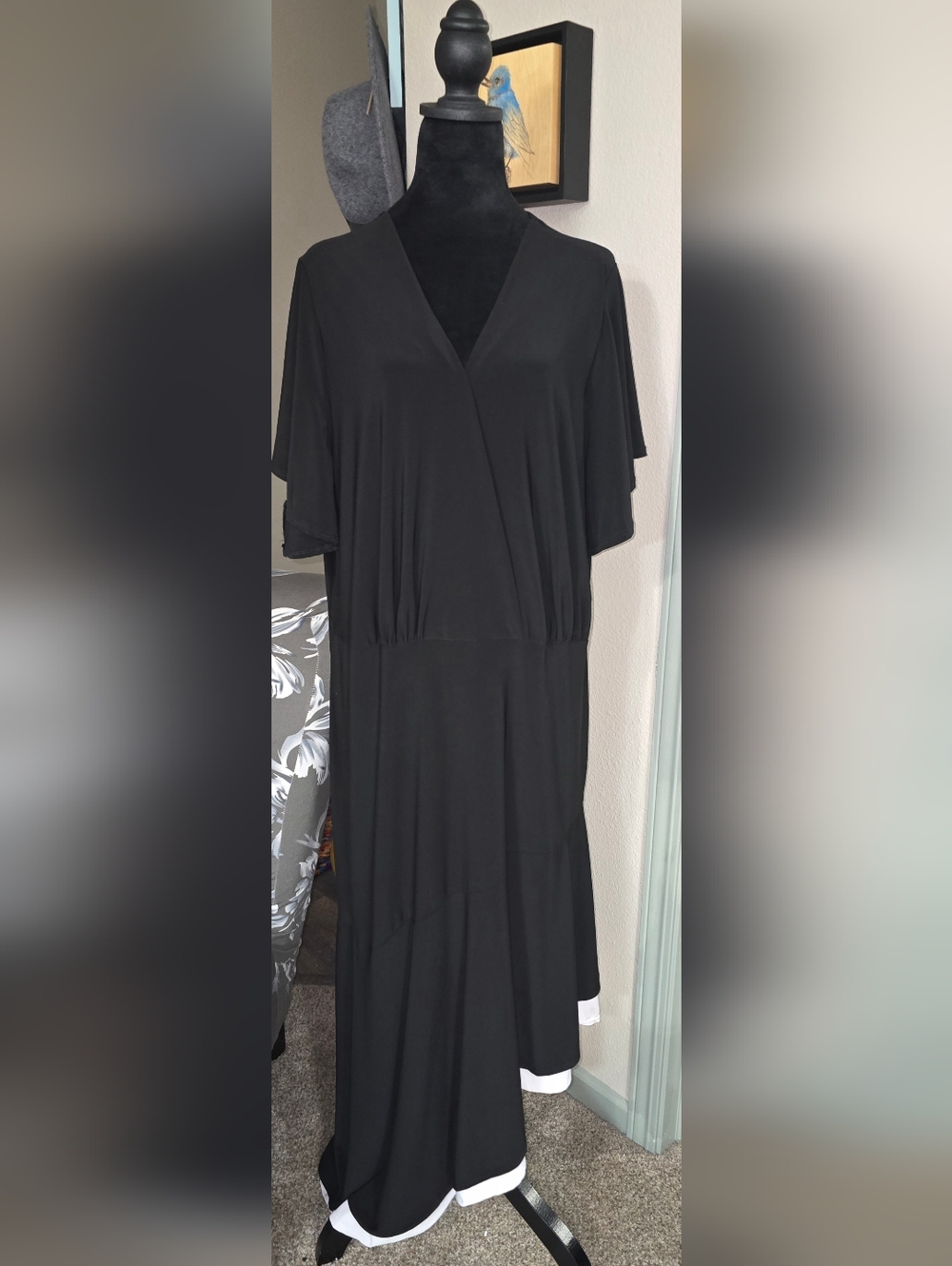 Ashley Stewart Black Maxi Dress with V-Neck and Flutter Sleeves